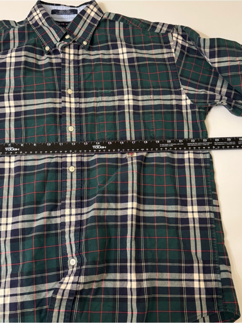 Tommy Hilfiger Green Navy Plaid Button-Down Shirt Size Large - Picture 6 of 8